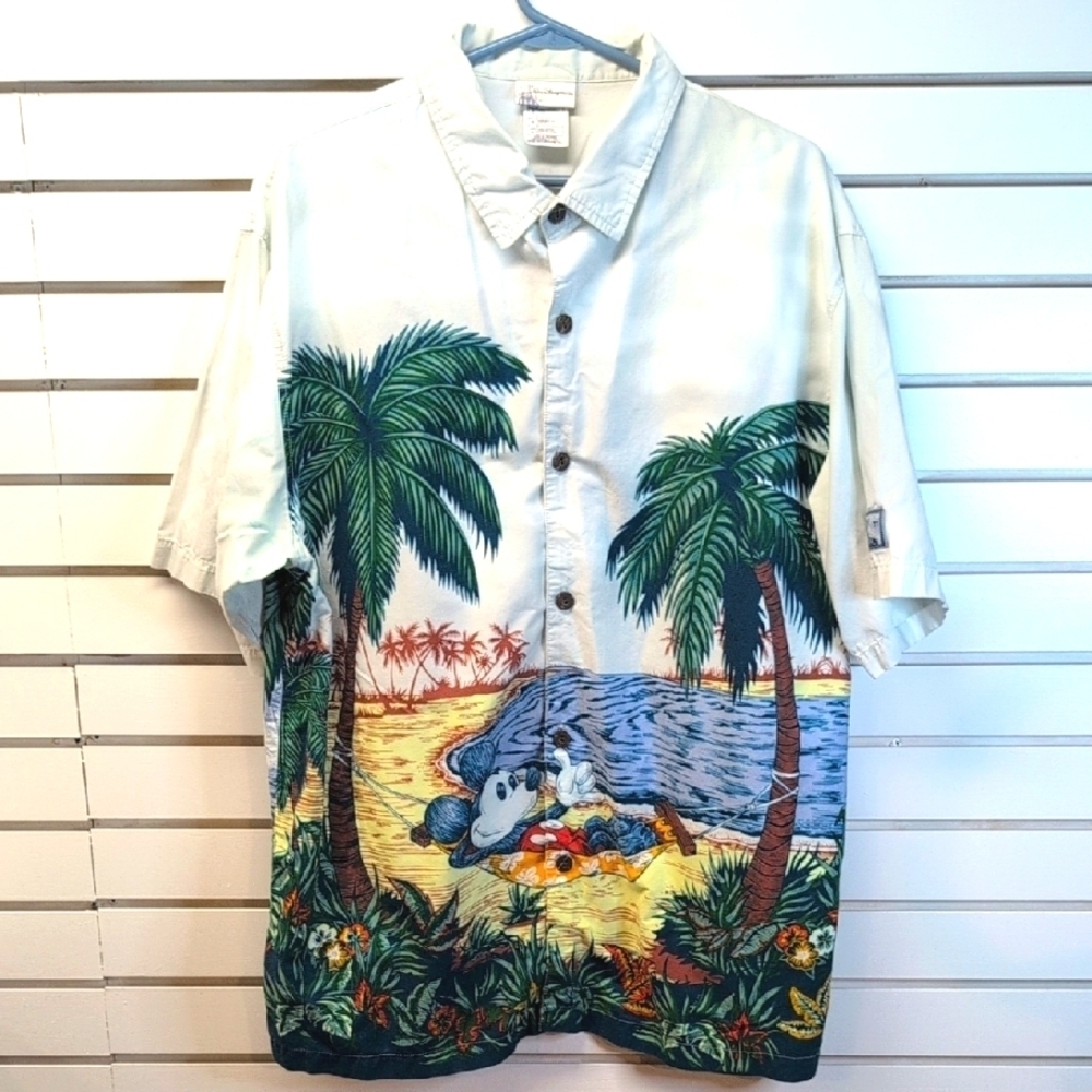 Disney VTG Mickey Mouse Hang Loose Men's Camp Shirt Size L EUC